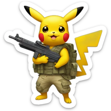 pikachu wearing soldier clothes holding a desert eagle sticker