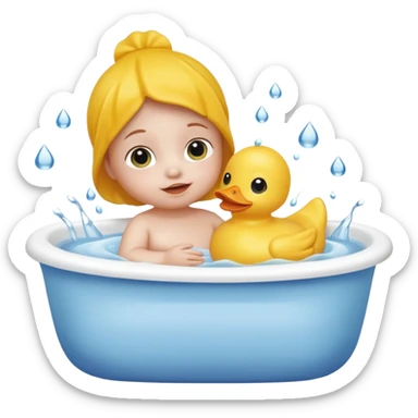 baby playing with rubber duck in bath sticker