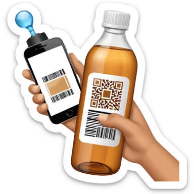 hand holding a phone scanning a barcode on a bottle, both hand and phone clearly visible, no text sticker