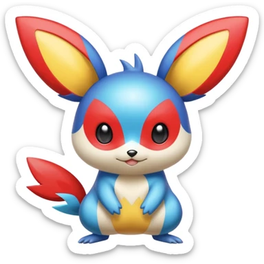 Blue and Red colorful iridescent Emolga-Victini-Pichu-Dedenne-fusion sticker