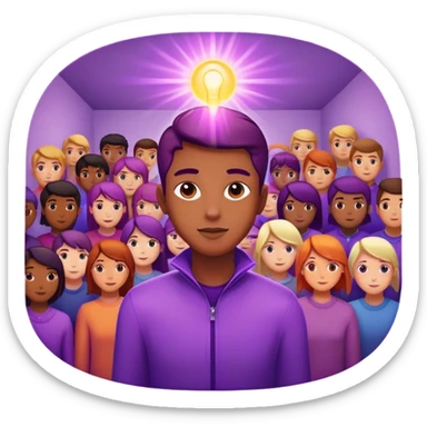 A charismatic person glowing in center of a room, radiating a violet warm bright aura glow, he is attracted with a lot of people around sticker