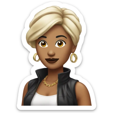 Tanned woman with black hair dressed in 1990s hip hop hair, makeup, and attire  sticker