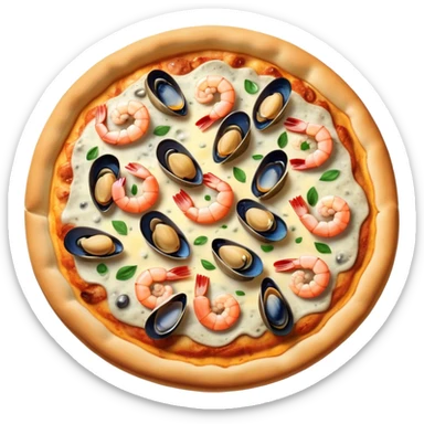 seafood pizza with shrimp, mussels, and clams sticker