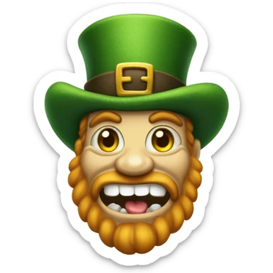 Leprechaun with laughably small eyes and an open mouth with crooked teeth. Just one yellow skin. Eyes more crossed. Whole body cross the eyes. Small beady eyes sticker