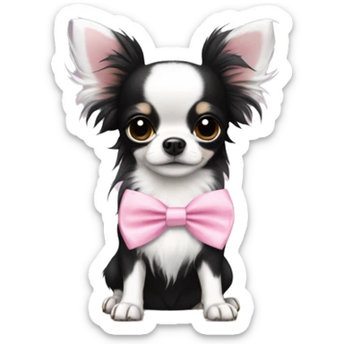 cute black with white long haired chihuahua with white stripe on forhead a cute pink bow sticker