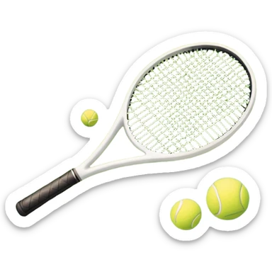 A tennis racket resting on the green grass of a tennis court, with a tennis ball placed nearby and the net stretching across the court. The background captures the fresh, open atmosphere of a traditional grass court, emphasizing the elegance and precision of the sport. sticker