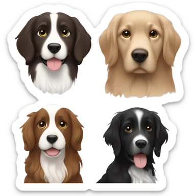 Girl with brown hair and green brown eyes next to a black golden retriever and épagneul breton black and White  sticker