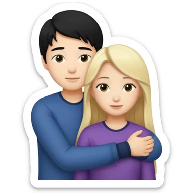 asian boy with black hair and blonde long hair girl hugging sticker