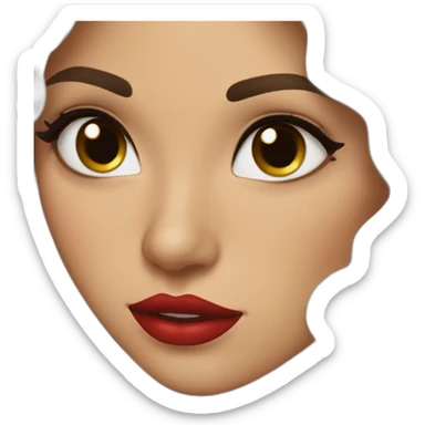 young moroccan woman with dark brown eyes, dark long curling hair, red lips, black dress, winking sticker