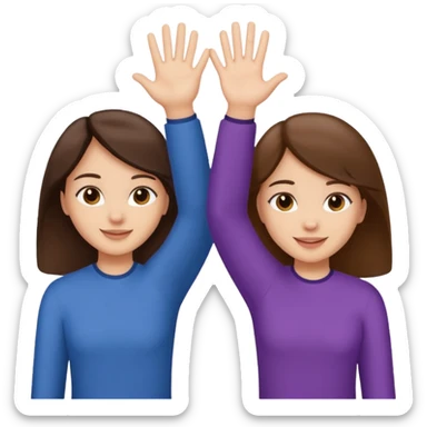 two best friends with brunette hair and light skin, giving a high five sticker