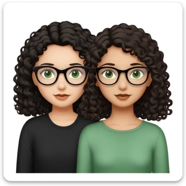 One girl with long dark brown hair, black glasses, green eyes, and neutral skin tone. Another girl with black curly shoulder length hair, hazel eyes, neutral skin tone  sticker
