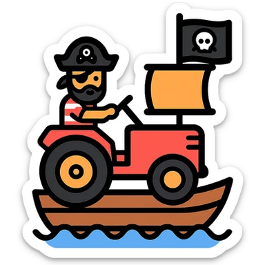pirates driving a tractor on a ship sticker