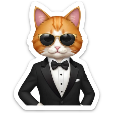 cat wearing cool sunglasses proudly showing off his new tuxedo, stylish, confident pose sticker