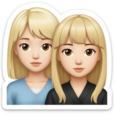 Blonde white girl middle part with brown hair asian girl bangs sticker