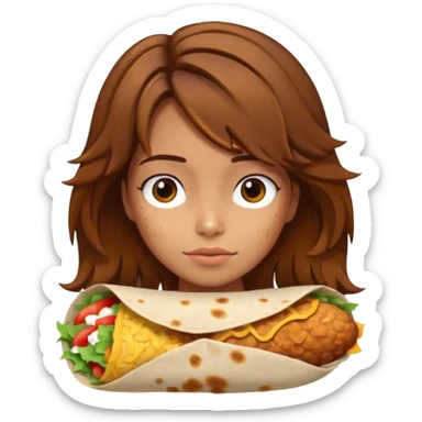 Girl with brown hair "resting chicken burrito face" sticker