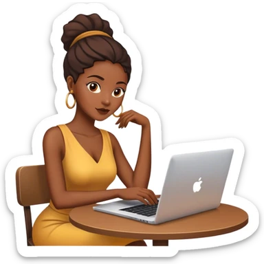 Une femme africaine belle asise à table avec un ordinateur portable sticker