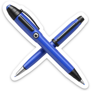 3D render of Hidden Camera Pen, secret agent spy gear aesthetic, hidden mechanisms, glossy blue ballpoint pen with a glass lens tip, sleek tactical texture, Apple emoji style, isolated on white background --v 6.0. sticker