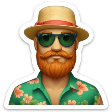bright-red-beard-wearing-a-floral-shirt-and-wearing-green-sunglasses-and-a-bucket-hat hugging sticker