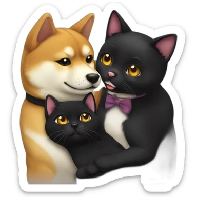 shibainu and black cat being-in-love sticker