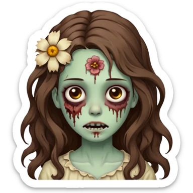uma garota zumbi, de cabelos castanhos,ondulados e longos, com uma flor no cabelo sticker