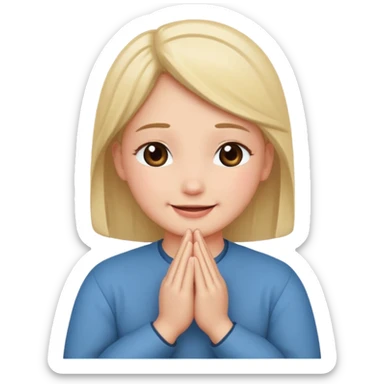 Create a blushing smile face with prayer hands by his cheek  sticker