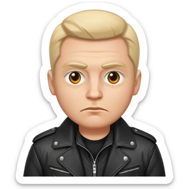 Russian 1990s gangster emoji, leather jacket,, serious face, cartoon style sticker