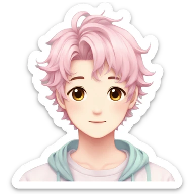 Gorgeous pastel anime style shojo man with blushing face and butterflies aesthetic and pretty hair trending style sticker