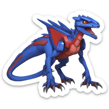  Cool Edgy Red Blue Digimon-Fakemon-Guilmon-Velociraptor-Dragon-Mecha full body sticker