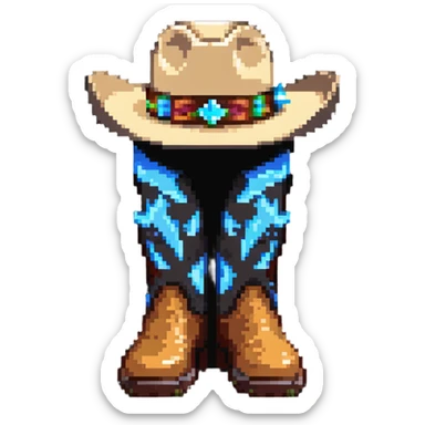 A traditional Russian valenok felt boot wearing a cowboy hat sticker