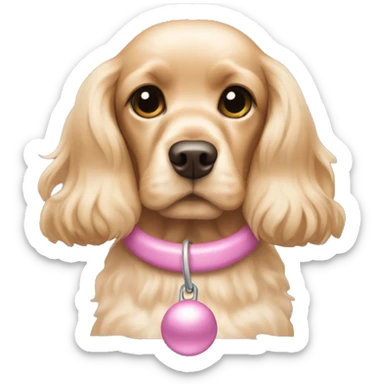 Blond cocker spaniel wearing two light pink sleighbell sticker