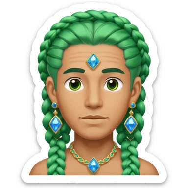 gem lover man with gem accessories excessive amount very big gem earrings green braided hair and blue diamonds  sticker