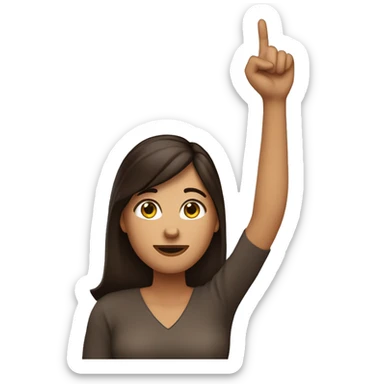 The woman dark brown hair is pointing upward with their hand with index finger raised. sticker