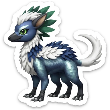 Shiny Black Grey White and Dark-Green Trico-Nargacuga-Silvally-Skiddo-Sprigatito-Absol-fusion (full body) sticker