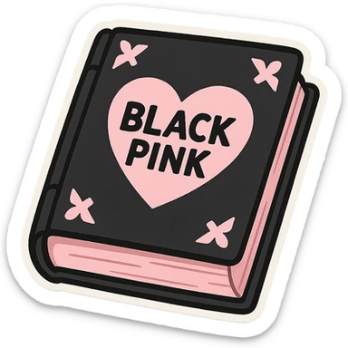 BLACKPINK-inspired gothic book, no hearts, cute and expressive, black and pink sticker