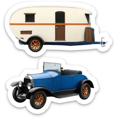 hot rod, caravan 1924 with trailer blue  sticker