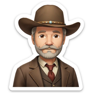 Dutch van der Linde from Red Dead Redemption 2, older man with mustache and beard, cowboy hat, suit sticker