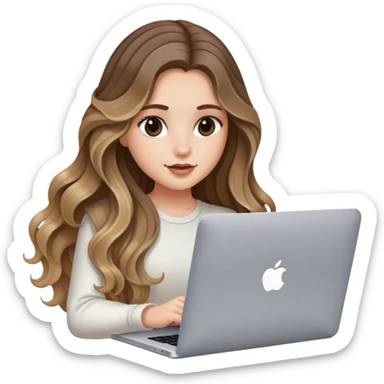 Chica blanca cabello largo con ondas, con balayage en el cabello, con MacBook  sticker