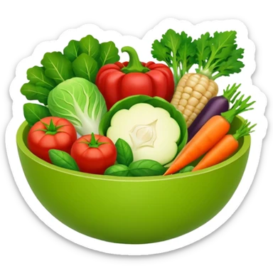 Healthy home cooking humanless avatar in clean style vibrant illustration. Fresh vegetables bowl, green tones, simple shapes, flat design, friendly and light. sticker