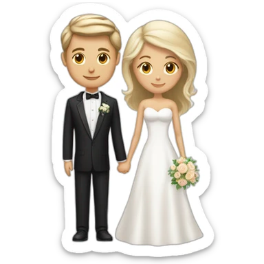 Tan brown hair woman and white blonde hair man getting married sticker