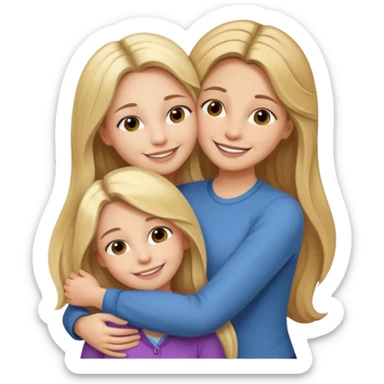 A beautiful mother with long brown hair hugging her cute 12yr old blonde hair daughter super happy sticker