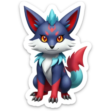 Shiny Exotic Badass Colorful Ethereal Royal Mysterious Gothic Zangoose-Zorua-Litten-Pokémon-Fakémon-hybrid-creature (full body) with colorful pattern-markings sticker