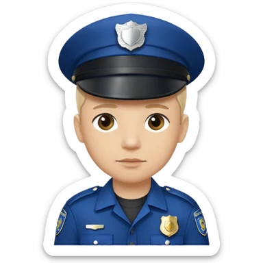 This is a cartoon-style avatar of a police officer with light skin, wearing a dark blue cap featuring a silver badge, and showing a neutral expression. sticker
