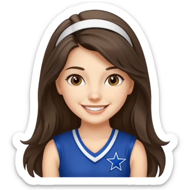 white happy long haired brunette girl hazel eyes in dallas cowboy cheerleader outfit sticker