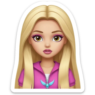 pretty bratz baddie, long blonde straight hair, pretty makeup, fake lashes, baddie clothes sticker