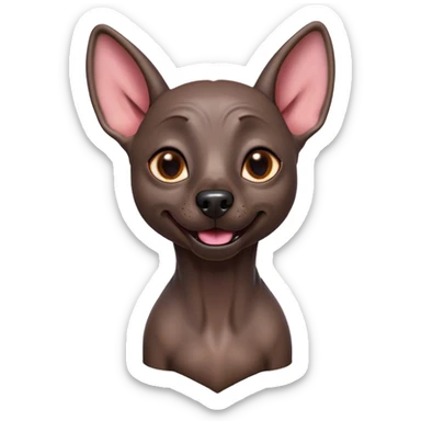 Cinematic Comical Xoloitzcuintle dog Portrait Emoji, Head tilted dramatically with an exaggeratedly amused expression, featuring smooth, hairless ebony skin with pronounced wrinkles and wide, expressive dark eyes filled with playful disbelief, Simplified yet hilariously expressive features, highly detailed, glowing with a slightly sassy glow, high shine, dramatic yet playful, stylized with an air of cheeky mischief, bright and endearing, soft glowing outline, capturing the essence of a spirited and over-the-top companion, so meme-worthy it feels like it could side-eye its way into internet fame instantly! sticker
