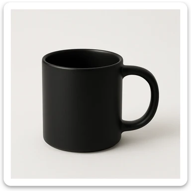 minimal black mug on white background, no text sticker