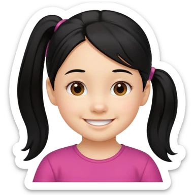 una chica pequeña con una cola de caballo el pello color negro  3 años sticker