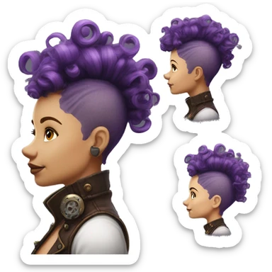 Photorealistic steampunk profile short mohawk purple  curl on Caucasian girl sticker
