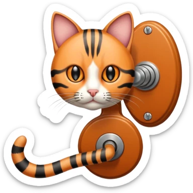 A short-tailed striped cat turning a doorknob sticker