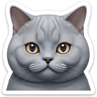 Cinematic Elegant Grey British Shorthair Cat Portrait Emoji, Head tilted slightly with a scrunched, iconic British Shorthair face, sleek soft grey fur with subtle blue undertones, Simplified yet sharp features, highly detailed, glowing with a warm, confident glow, high shine, poised and regal, stylized with an air of grace, focused and attentive, soft glowing outline, capturing the essence of calm elegance and quiet charm, so lifelike it feels as though it could turn its head and give a dignified meow at any moment! sticker